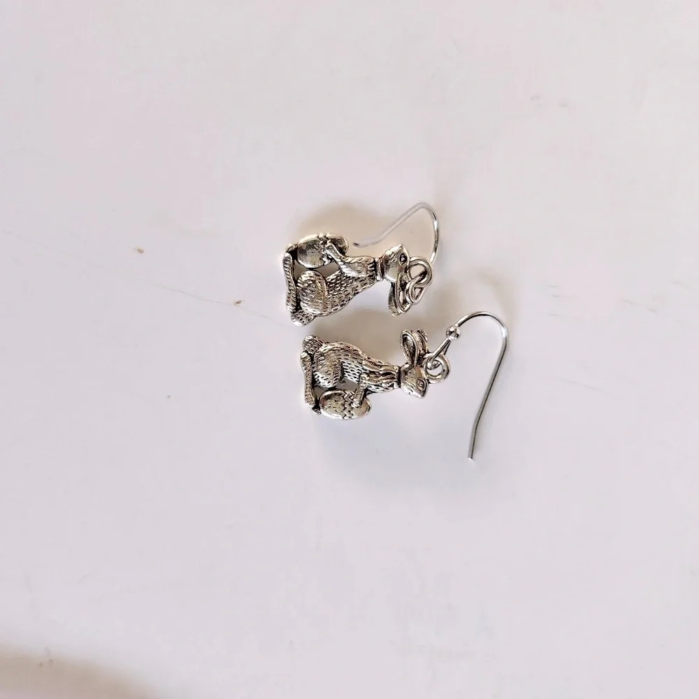 Hand Crafted Rabbit Charm Necklace Pierced Earrings Lavender Silver Easter Bunny